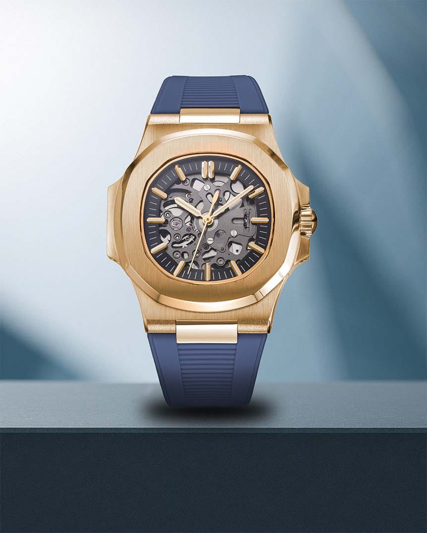 🟤 Seikonaut – Rosegold Seiko Mod with Skeleton Dial and Blue