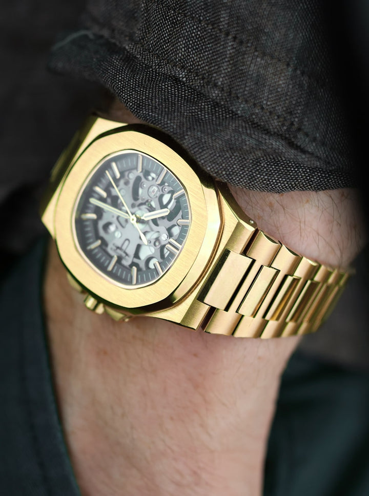 Seiko Nautilus-style mod in brushed gold finish