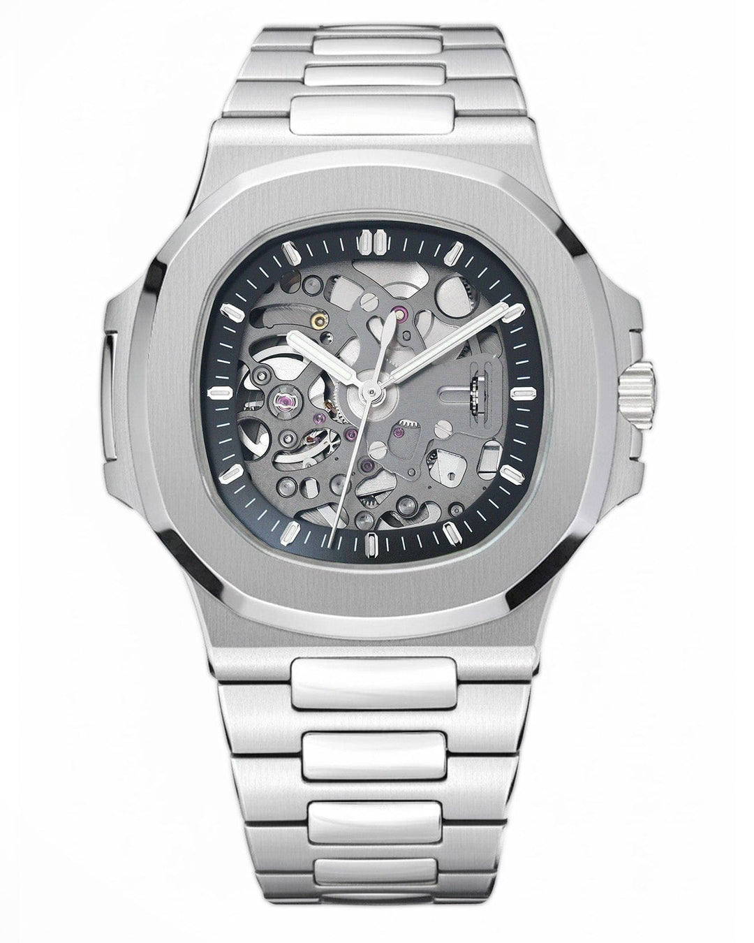 Seiko Nautilus Skeleton Silver mod with NH72 movement and integrated bracelet