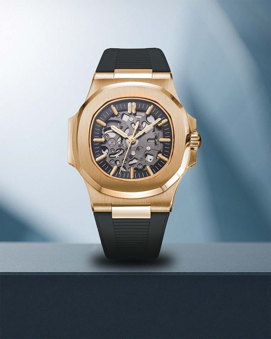 Nomods Custom Seiko Nautilus Build – Rosegold Case, Rosegold Dial, Black Strap