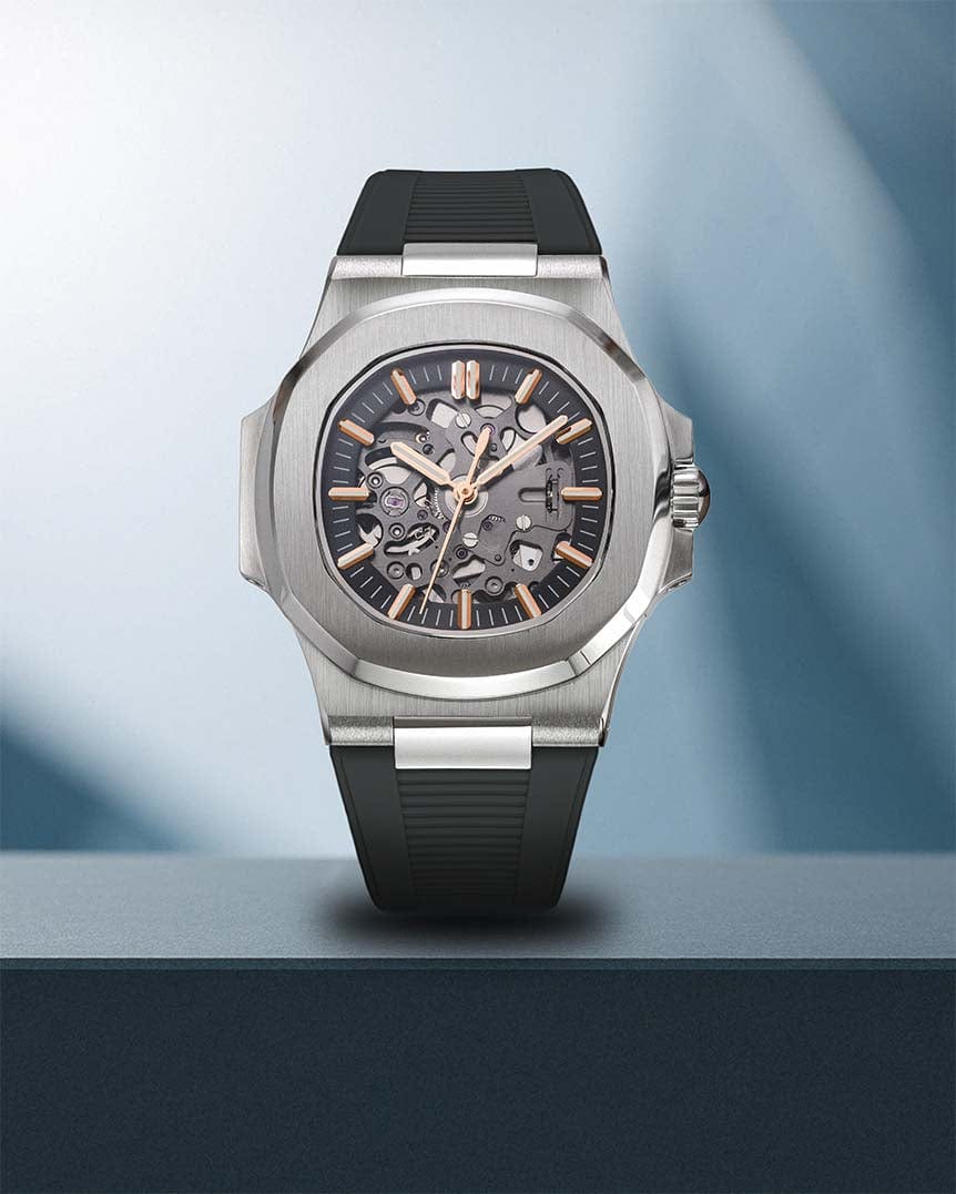 Nomods Custom Seiko Nautilus Build – Silver Case, Rosegold Dial, Black Strap