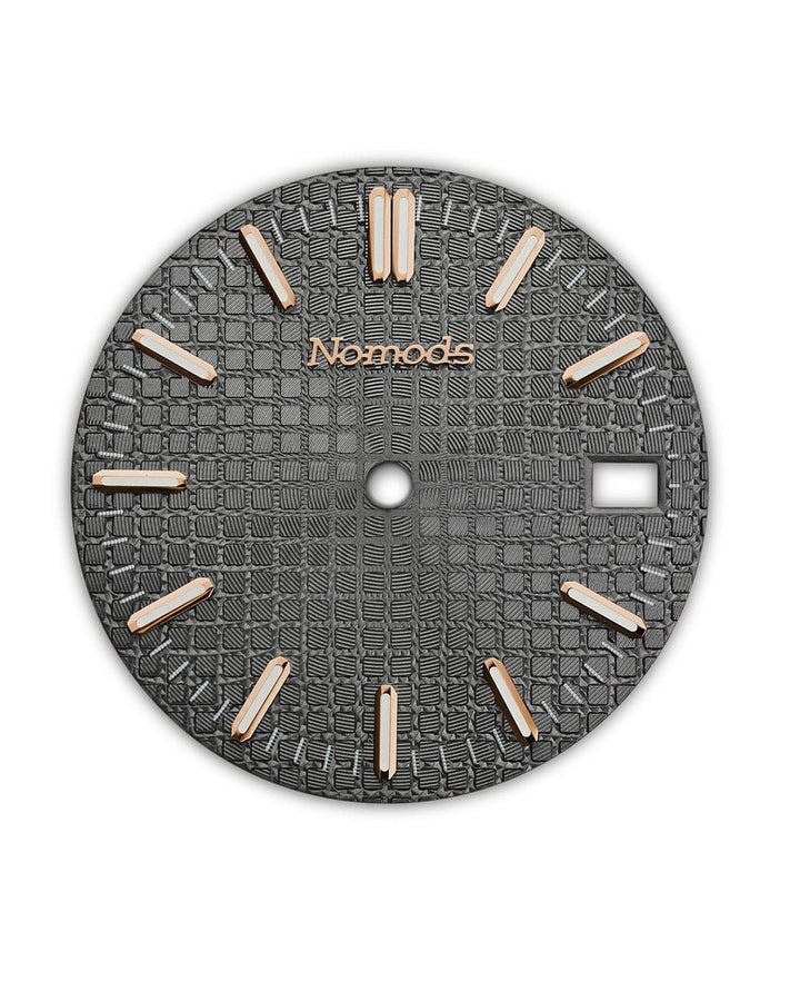 Nomods Dials Rosegold Gray Metallic Waffle Seiko Mod Dial – 28.5mm NH35