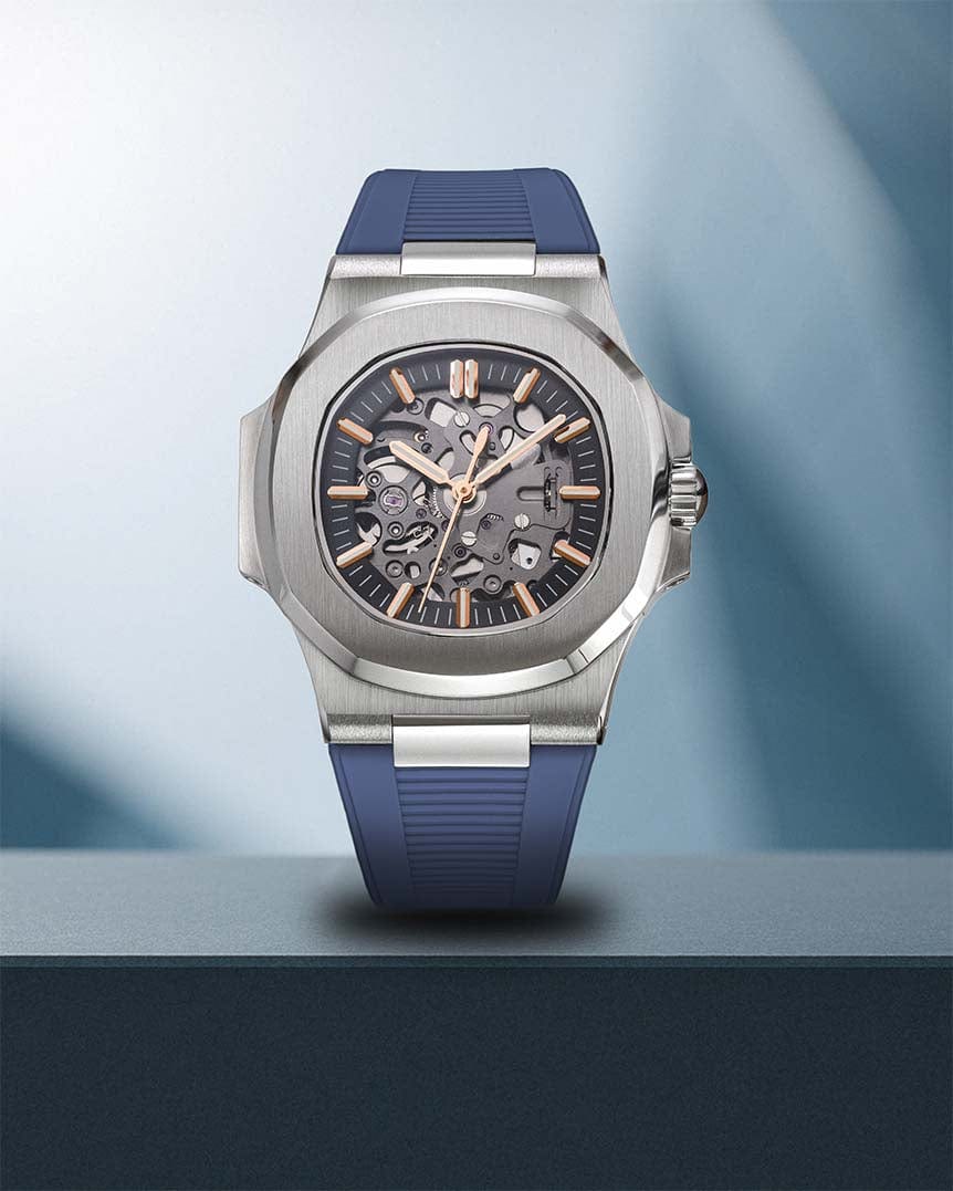 Nomods Seiko Aquanaut Mod Watch with Silver Finish and Blue Rubber Strap