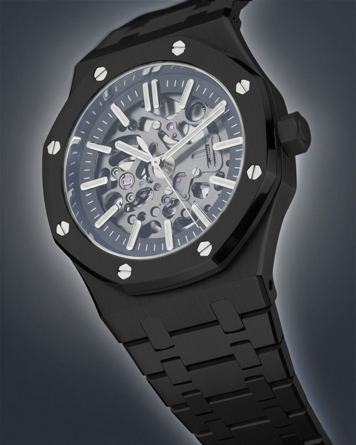 Nomods Seiko Mod -  Royal Oak Skeleton 41mm Black PVD Silver