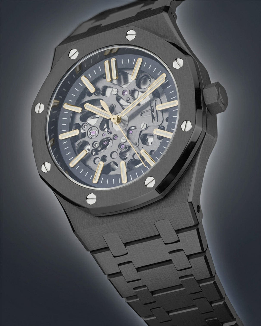 Nomods Seiko Mod -  Royal Oak Skeleton 41mm Gun Metal Gray Gold
