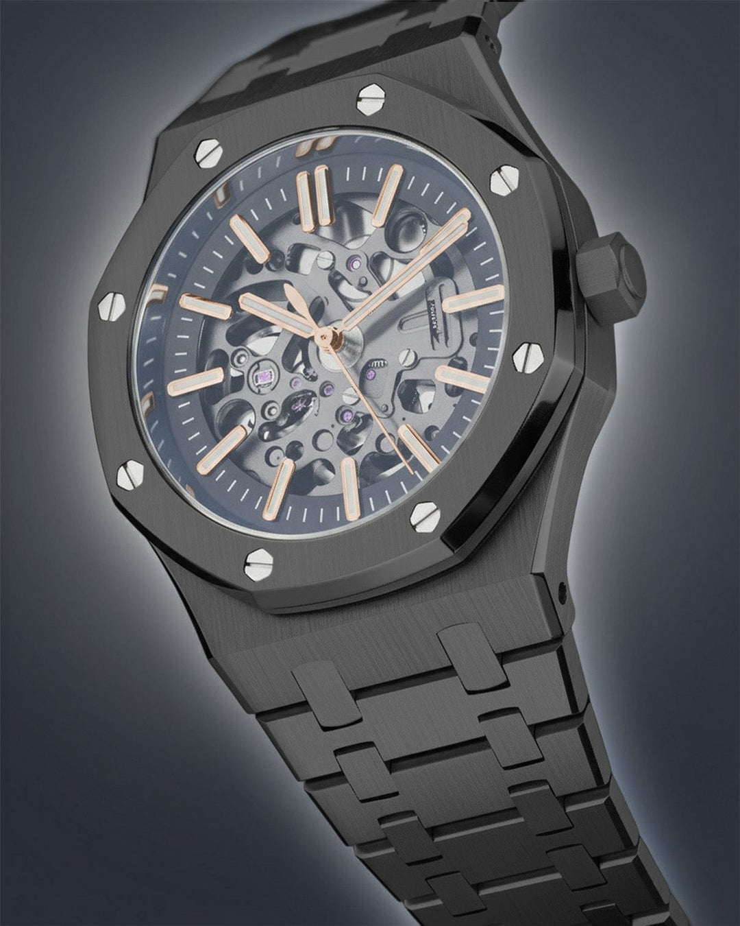 Nomods Seiko Mod -  Royal Oak Skeleton 41mm Gun Metal Gray Rose Gold