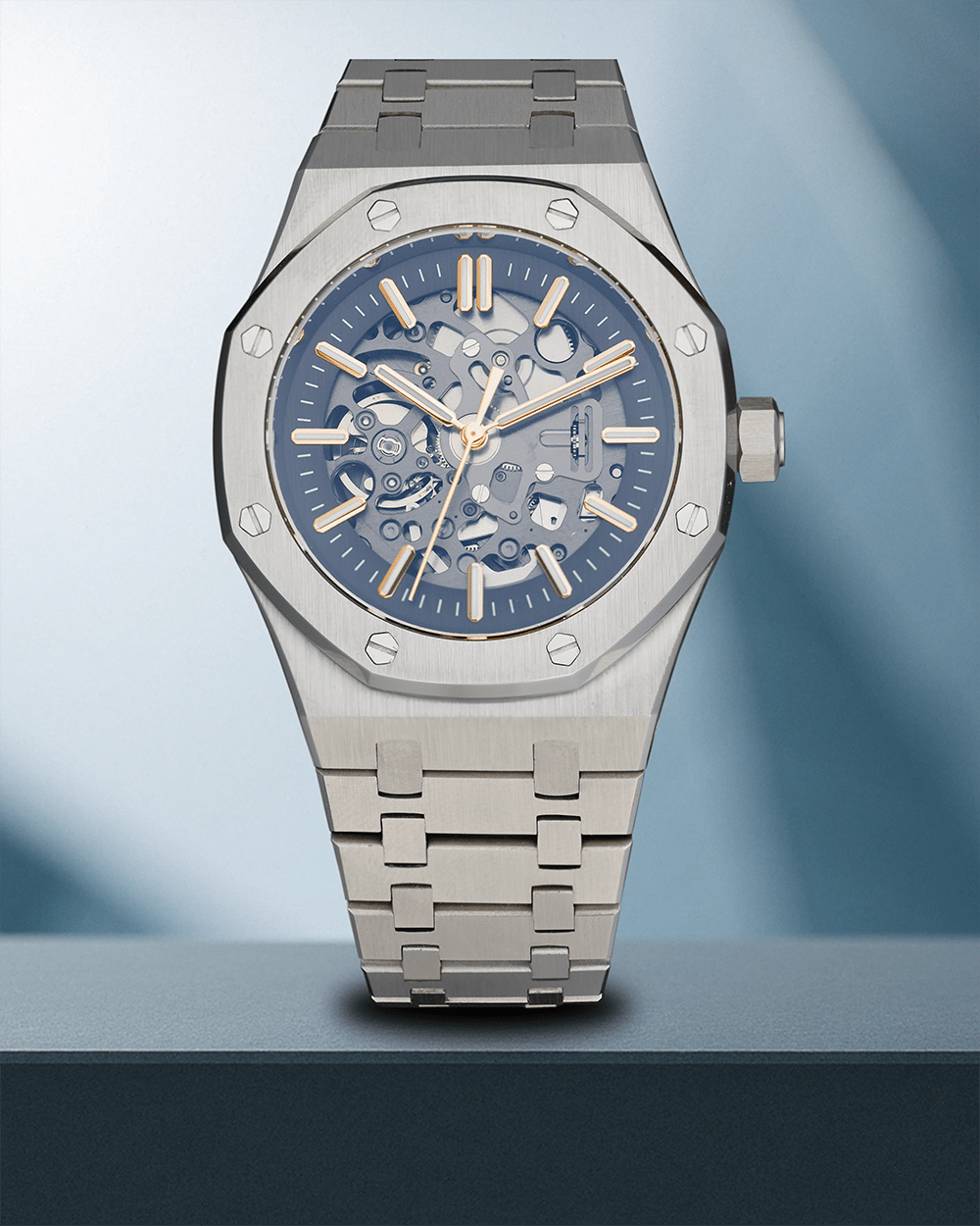 Nomods Seiko Mod -  Royal Oak Skeleton 41mm Silver Two-Tone Rose Gold